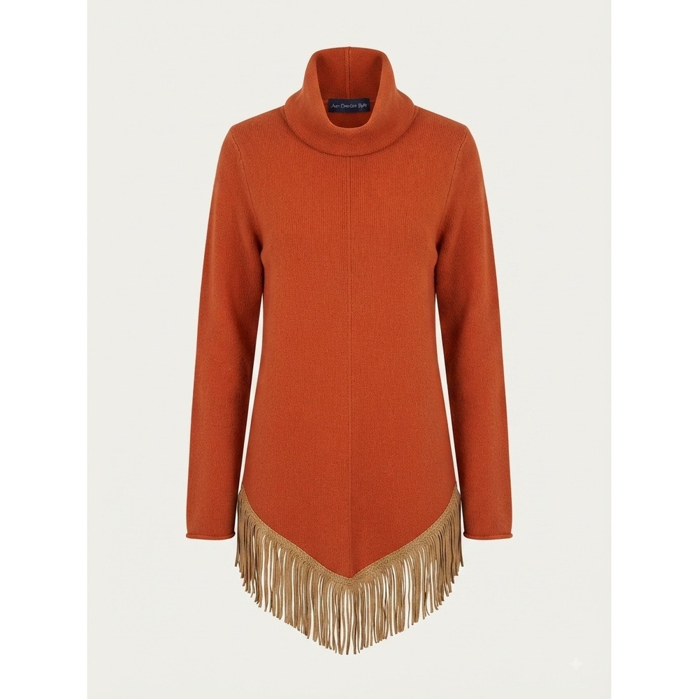 Susan Graver Style Burnt Orange Fringe Western Cowgirlcore Sweater Womens M